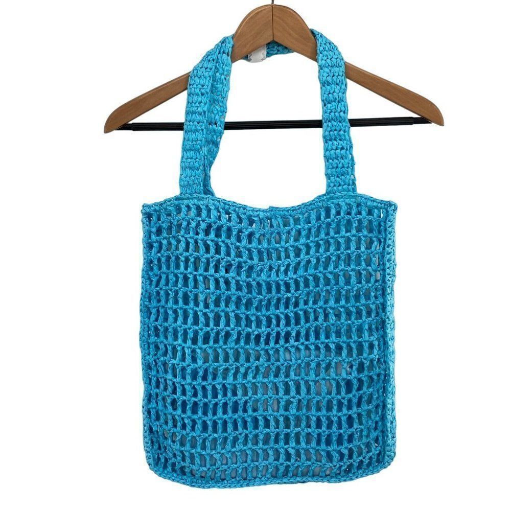 Aqua Crochet Tote Bag With Matching Pouch in Blue New - Picture 6 of 12